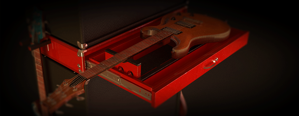 Cinematic guitar case closeup