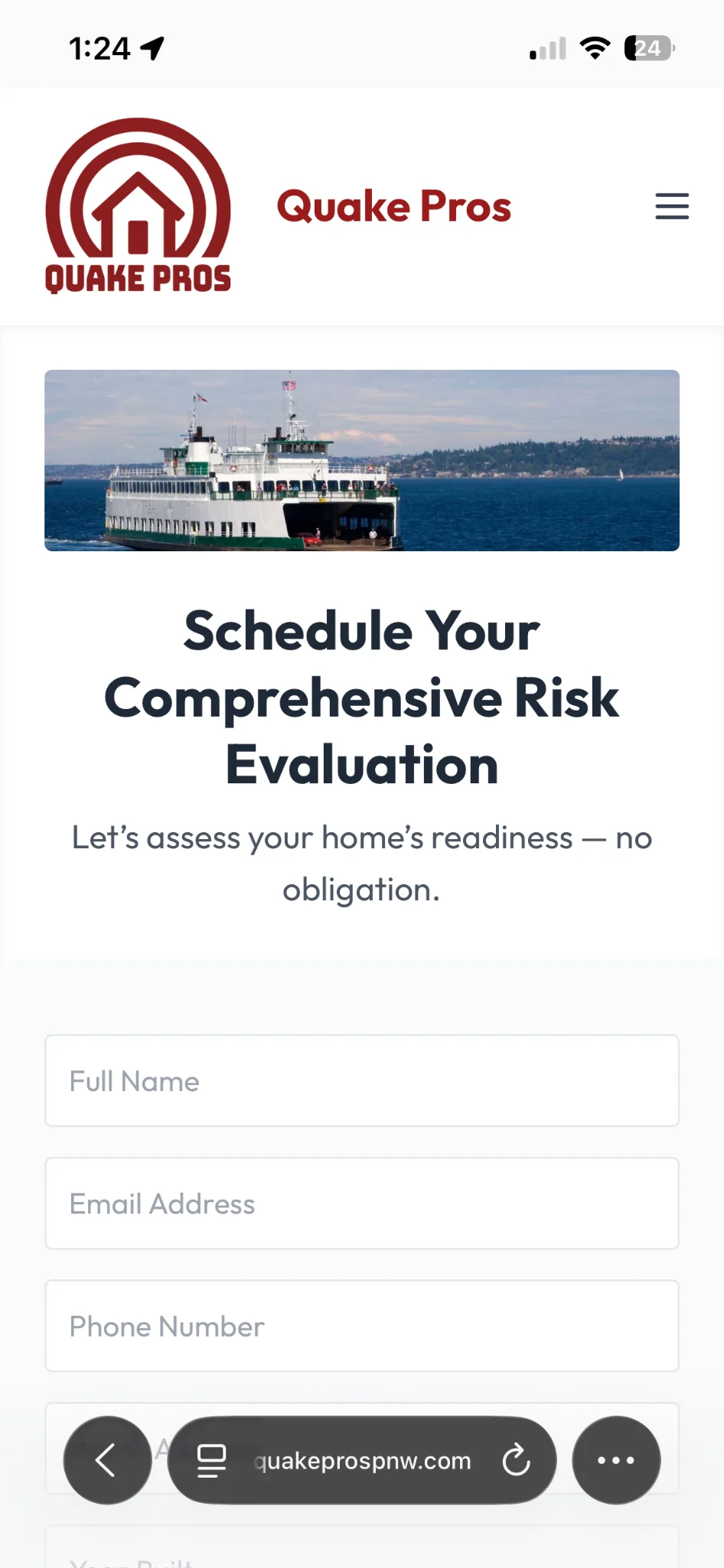 Quake Pros mobile risk evaluation form