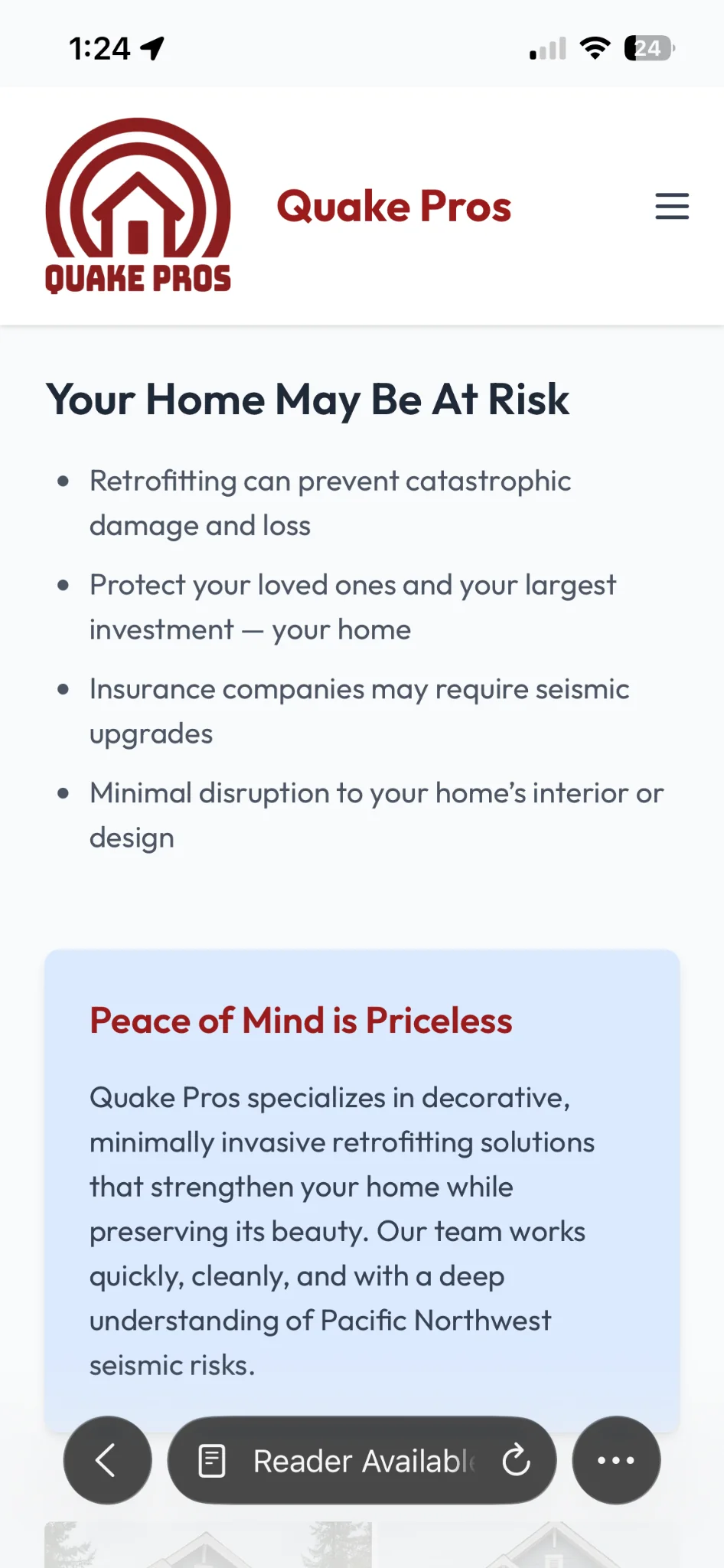 Quake Pros mobile homeowner education page