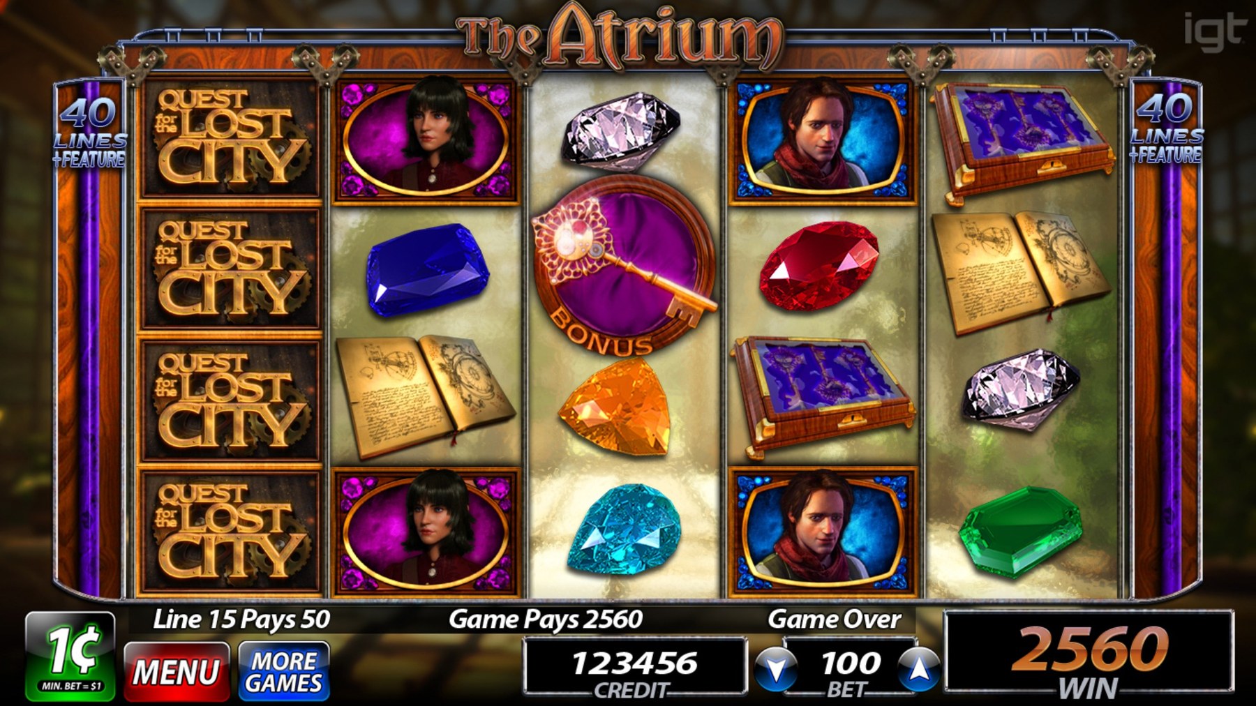 Quest for the Lost City slot screen